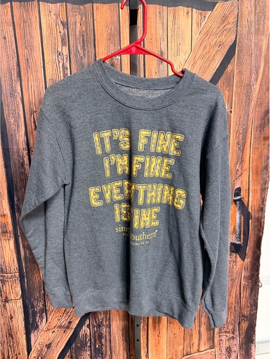 Simply Southern Tops - Simply Southern Gray Crewneck Sweatshirt with Yellow Text Size Small